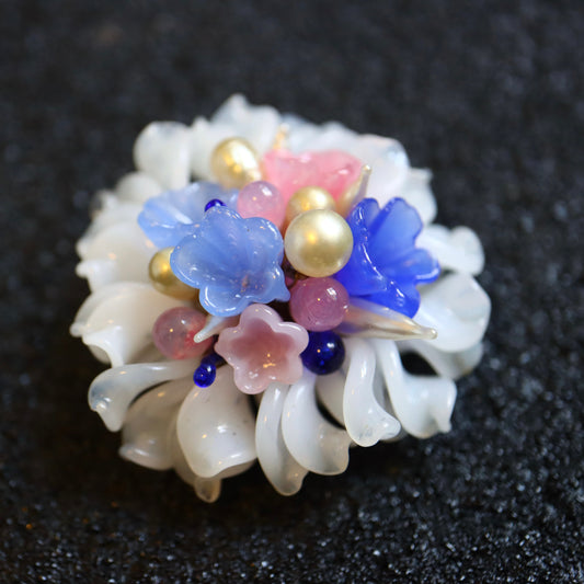 Vintage Louis Rousselet hand-crafted Glass summery colour bouquet brooch