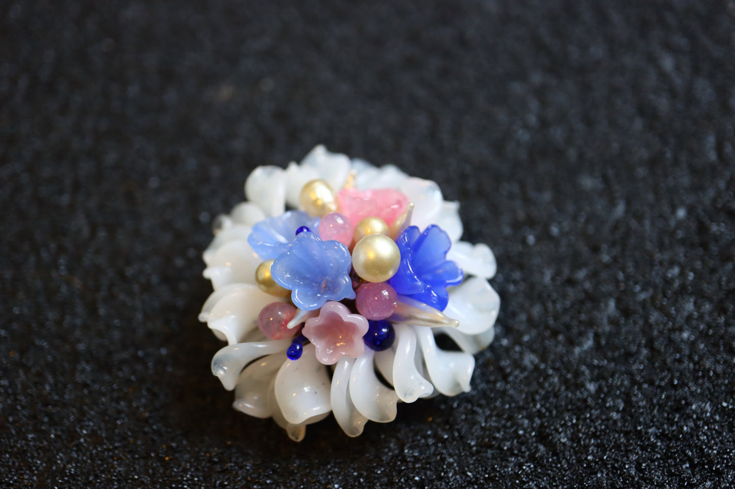 Vintage Louis Rousselet hand-crafted Glass summery colour bouquet brooch