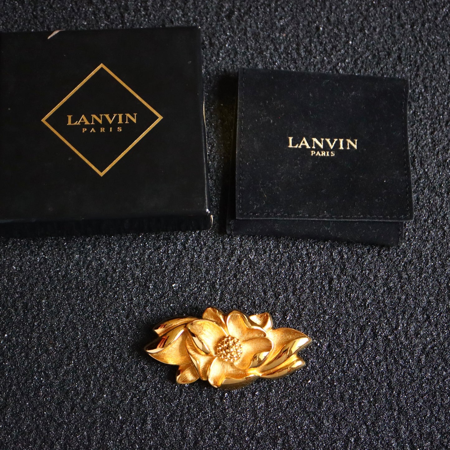 Vintage Lanvin Germany rich gold-tone sculptured flower brooch
