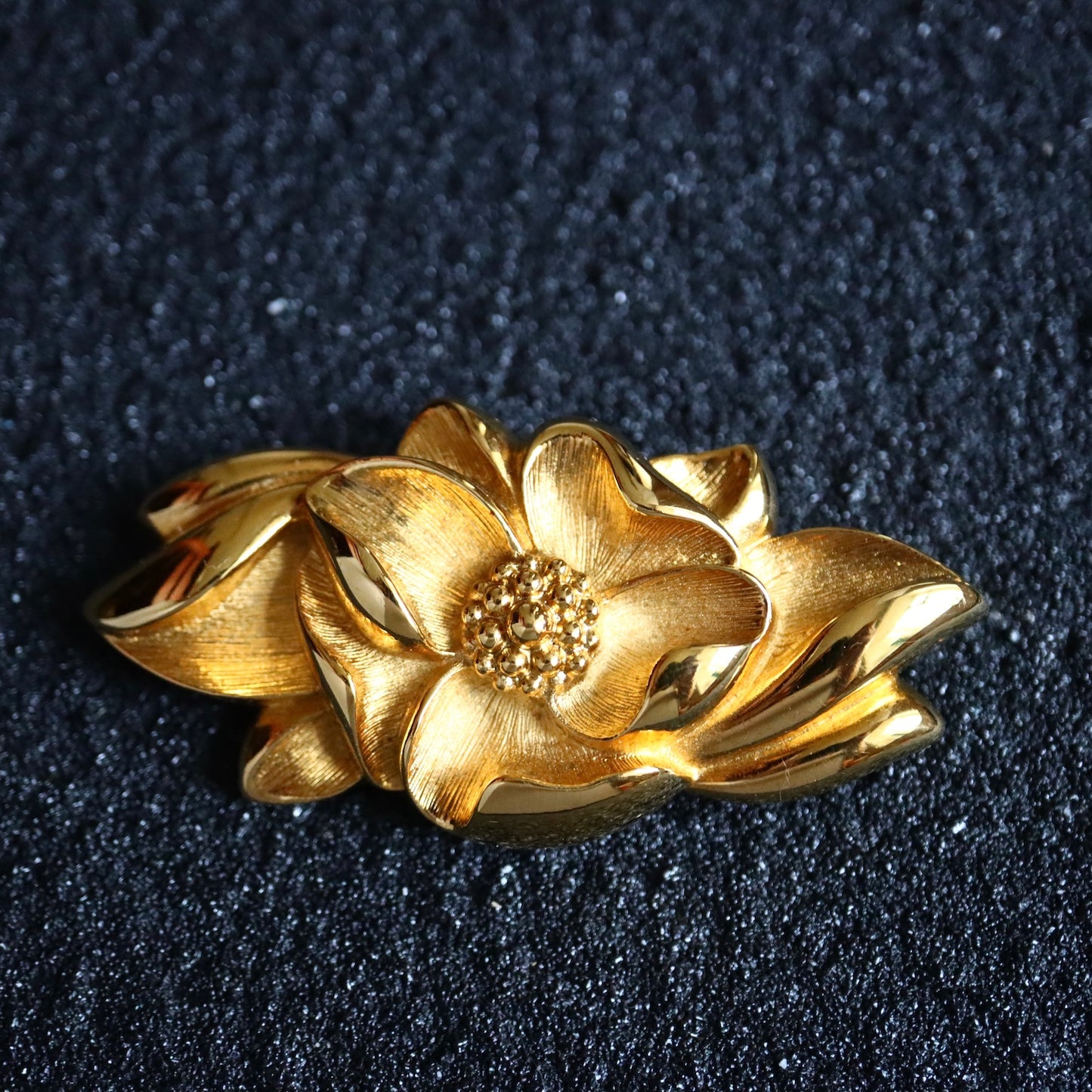 Vintage Lanvin Germany rich gold-tone sculptured flower brooch