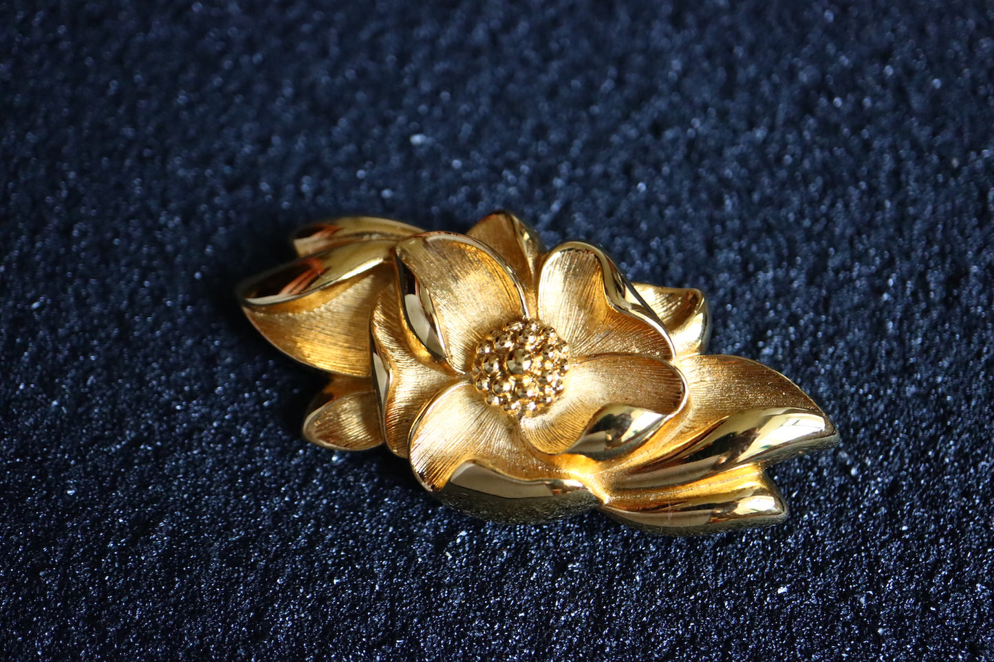 Vintage Lanvin Germany rich gold-tone sculptured flower brooch