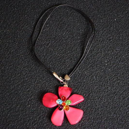 Vintage Dominique Denaive pink oversized flower leather necklace