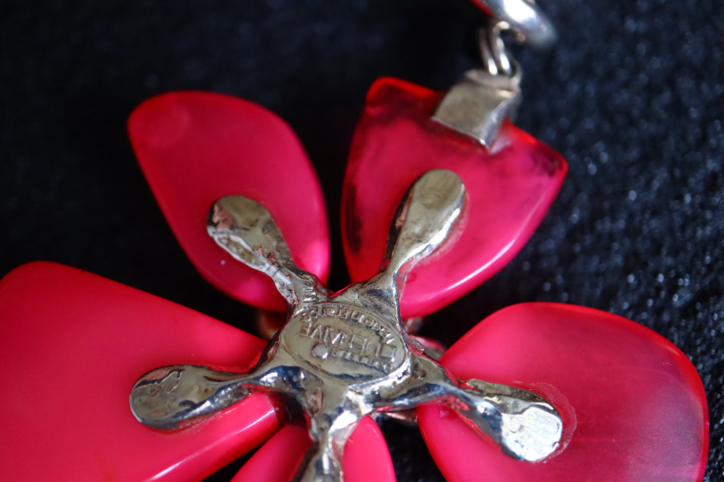 Vintage Dominique Denaive pink oversized flower leather necklace