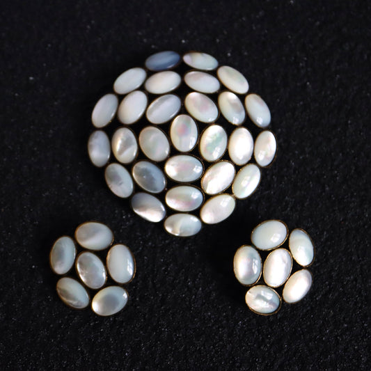Vintage Philippe Ferrandis oversized mother of Pearl camilla brooch earrings set