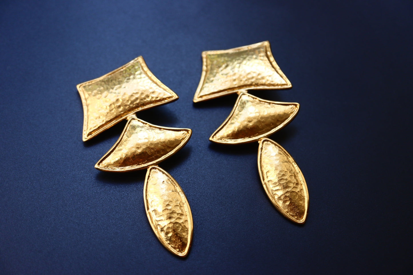 Vintage Yves Saint Laurent YSL textured geometrical gold-tone long clip-on earrings