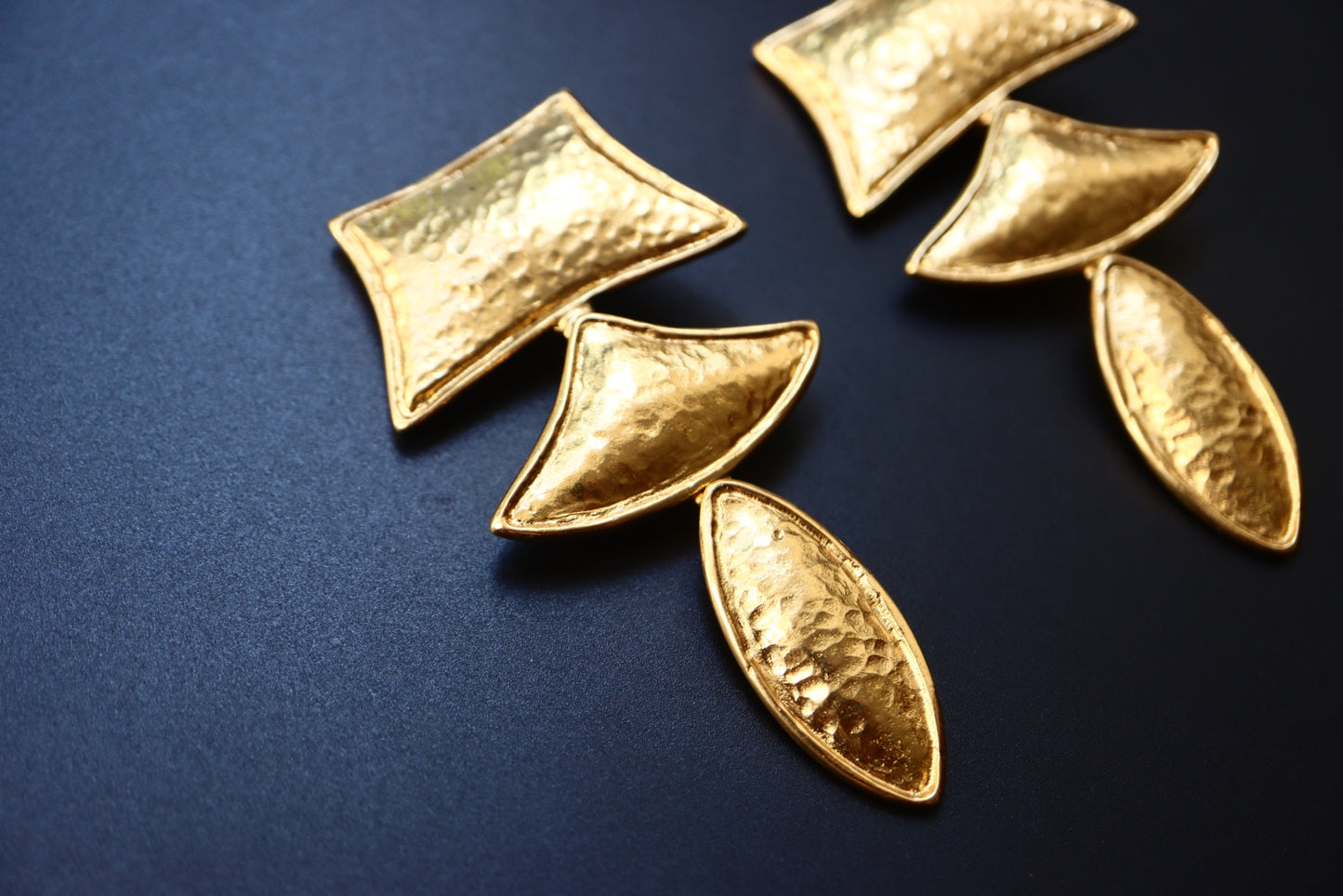 Vintage Yves Saint Laurent YSL textured geometrical gold-tone long clip-on earrings