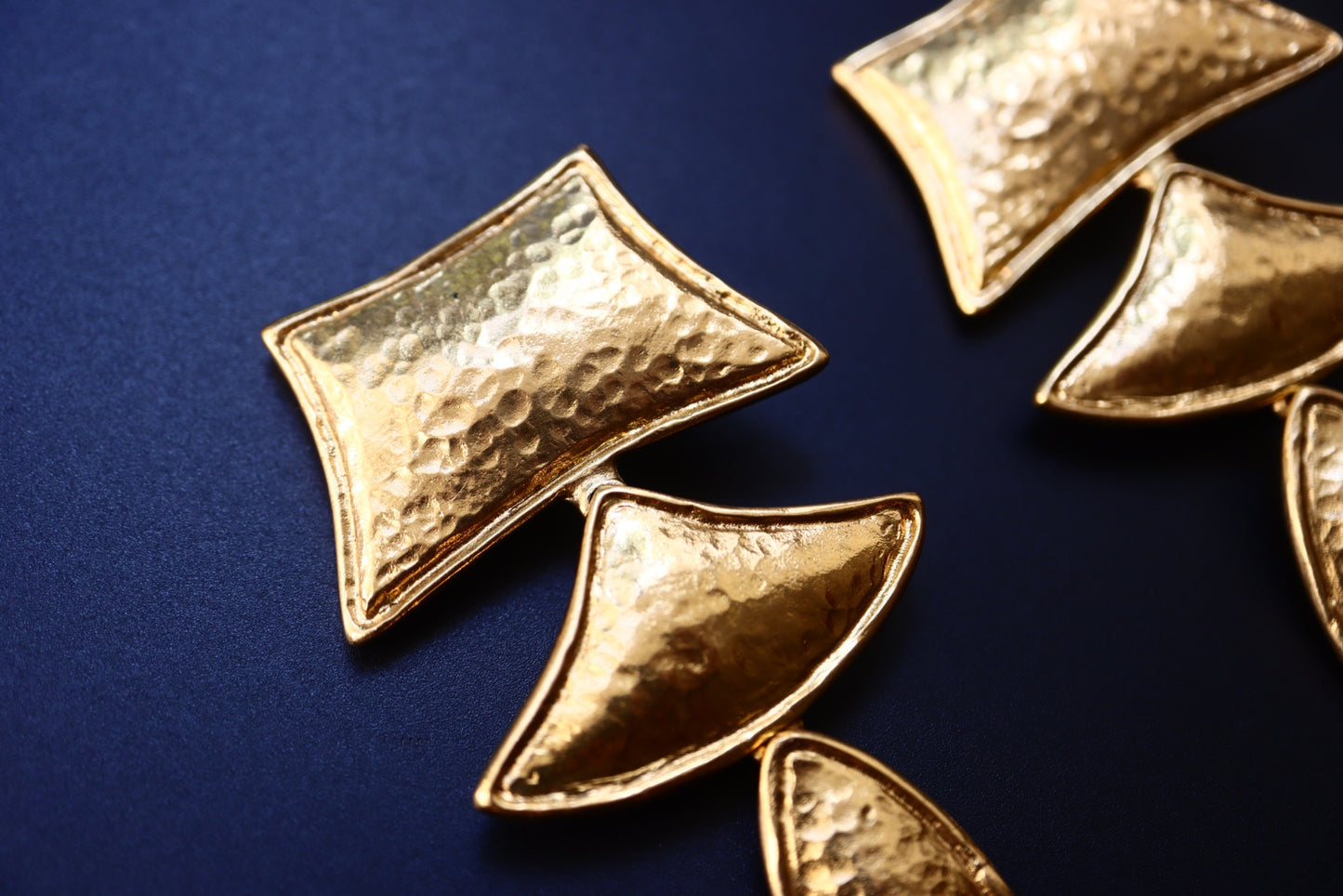 Vintage Yves Saint Laurent YSL textured geometrical gold-tone long clip-on earrings