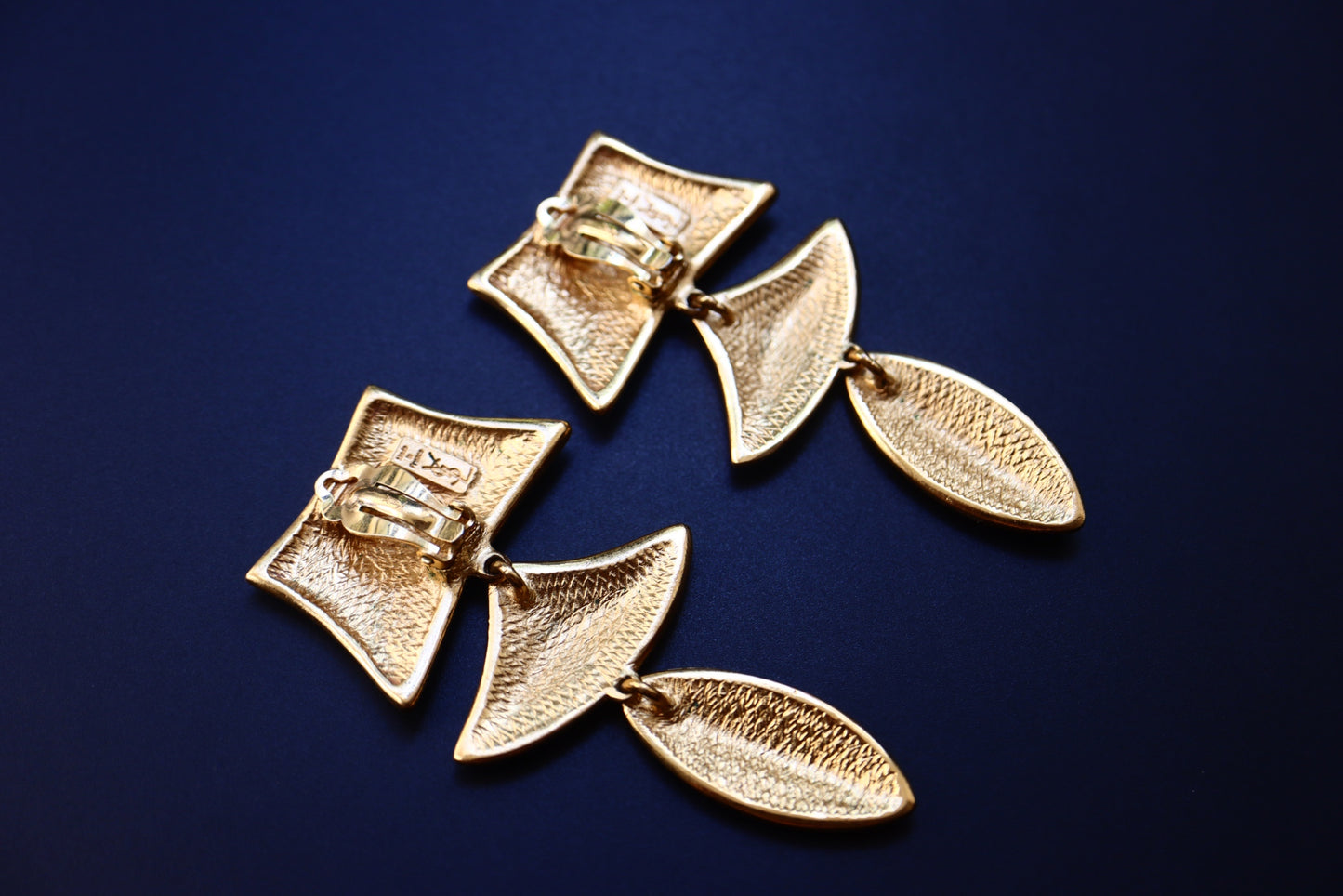 Vintage Yves Saint Laurent YSL textured geometrical gold-tone long clip-on earrings