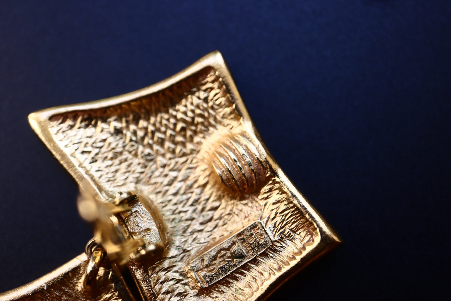 Vintage Yves Saint Laurent YSL textured geometrical gold-tone long clip-on earrings