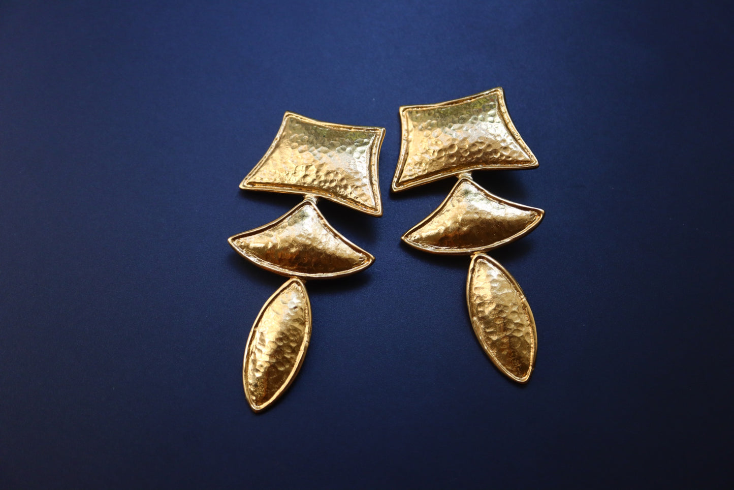 Vintage Yves Saint Laurent YSL textured geometrical gold-tone long clip-on earrings