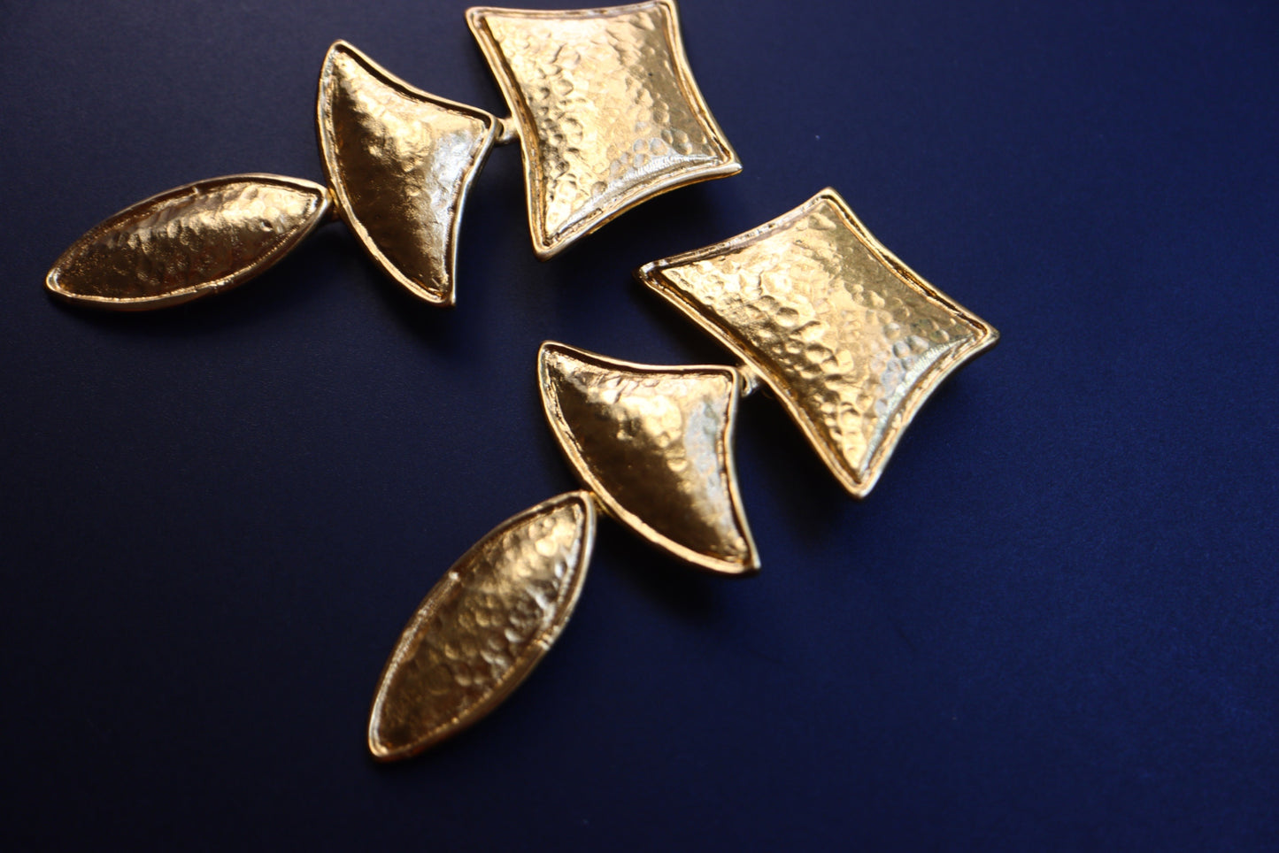 Vintage Yves Saint Laurent YSL textured geometrical gold-tone long clip-on earrings