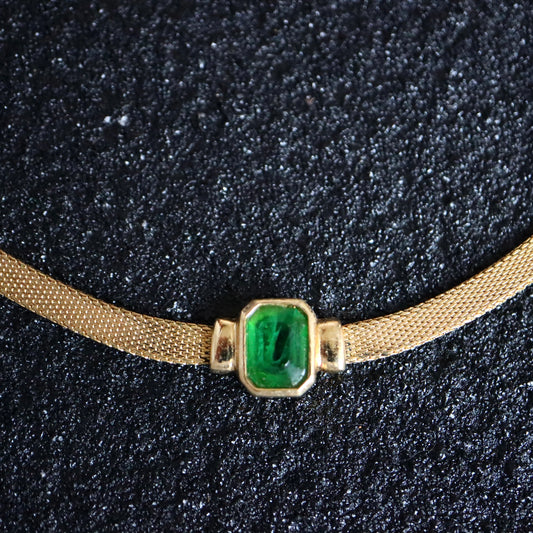 Vintage Henkel & Grossé Germany weaving green rhinestone choker necklace