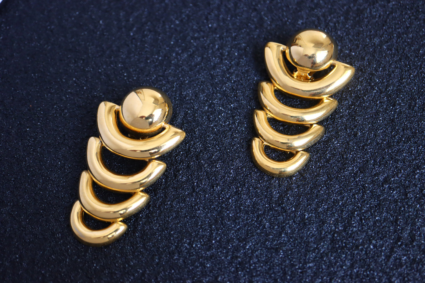 Vintage Givenchy Art-deco gold-tone cycles long drop clip-on earrings