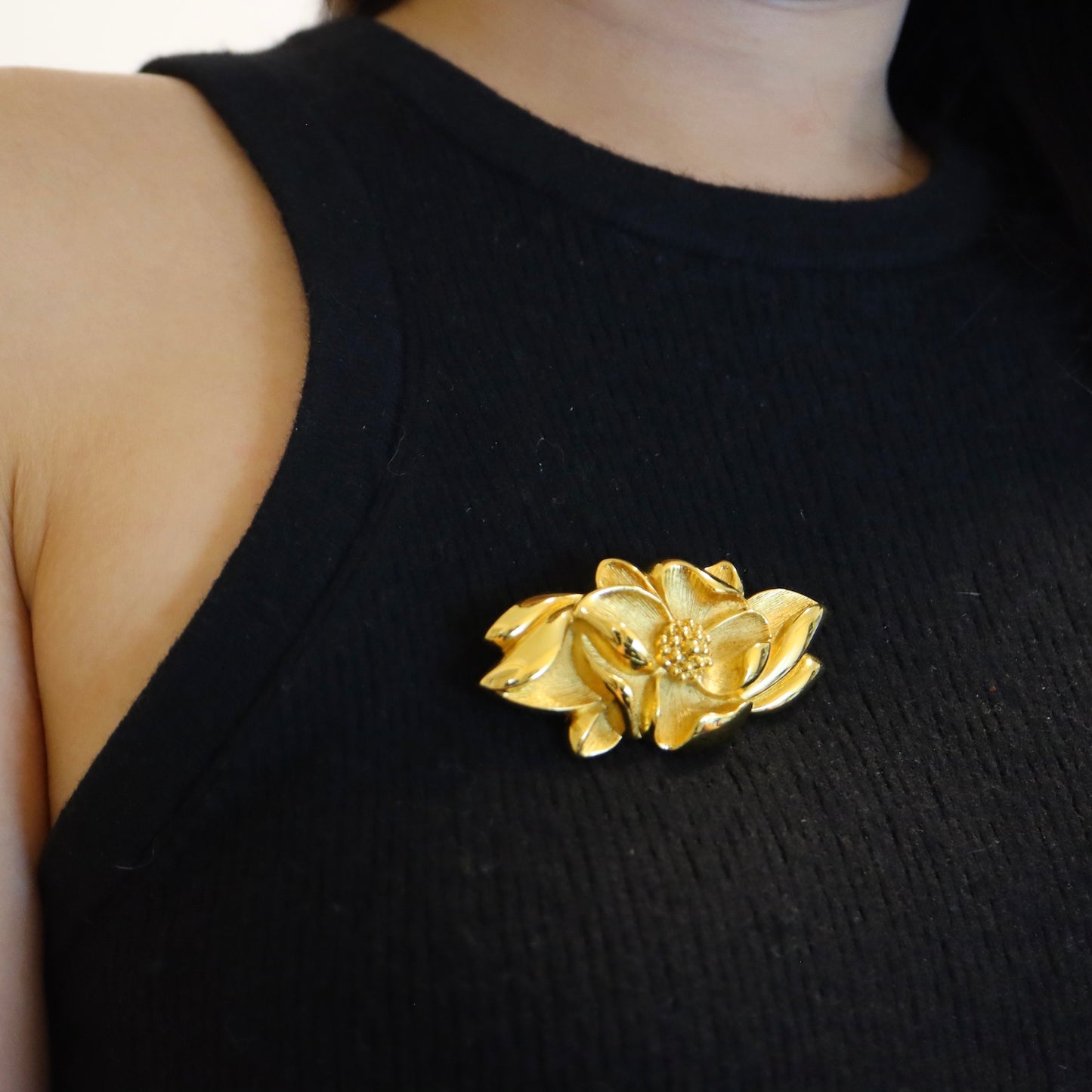 Vintage Lanvin Germany rich gold-tone sculptured flower brooch