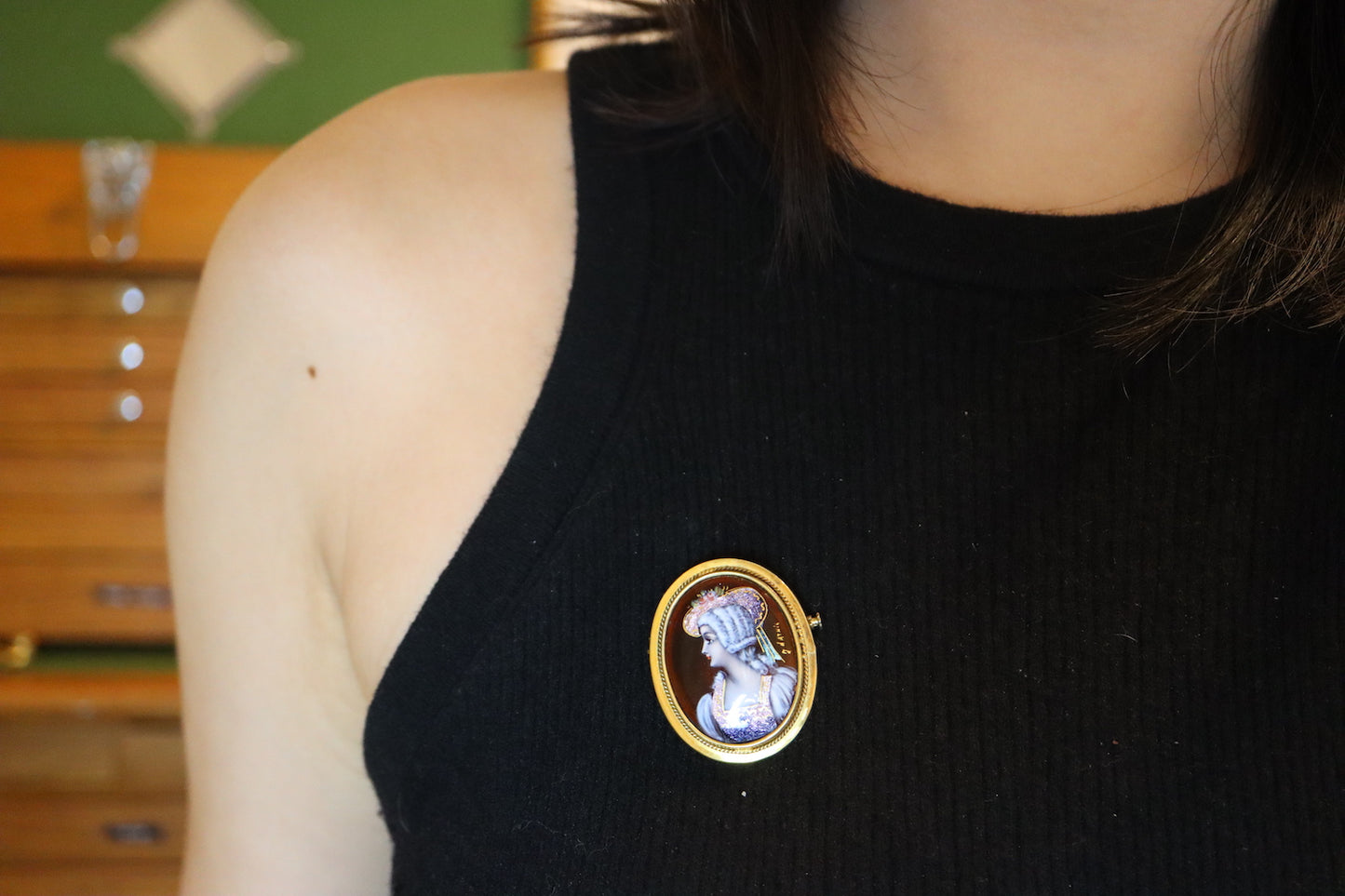 Vintage French silver portrait miniatures Limoges enamel Brooch