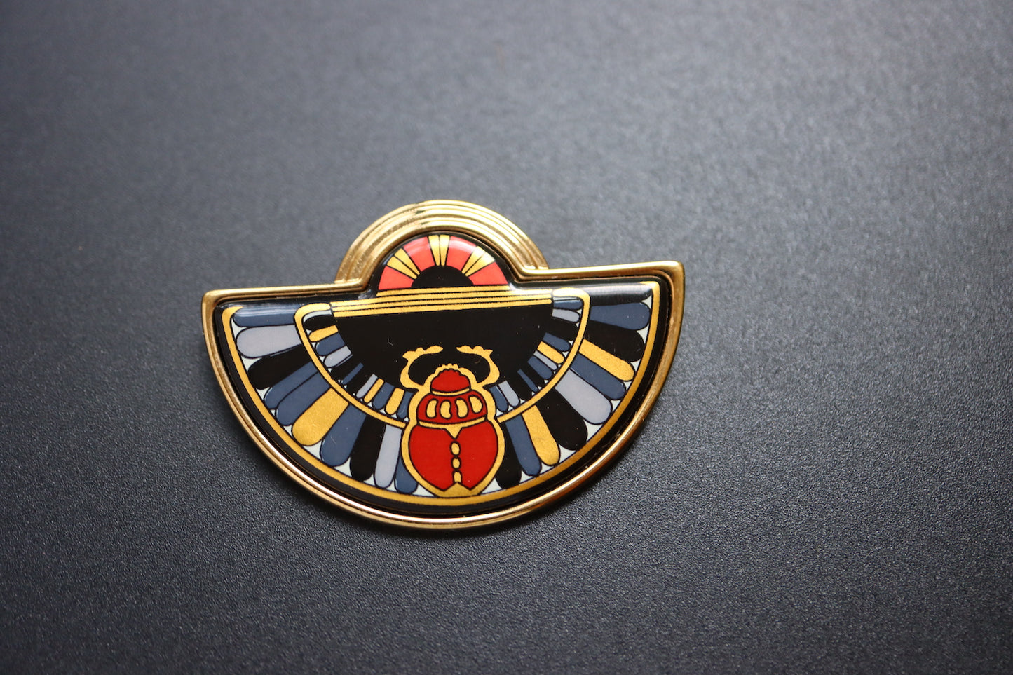VINTAGE MICHAELA FREY TEAM Gold-Tone Egyptian Revival Burgundy Scarab Enamel Pendant