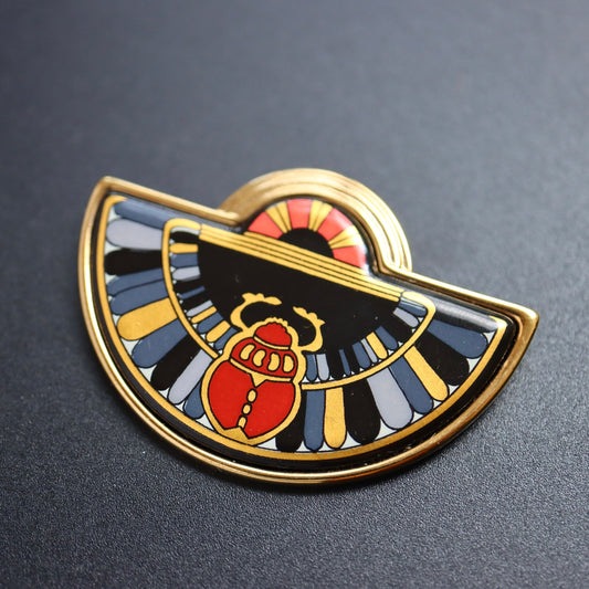 VINTAGE MICHAELA FREY TEAM Gold-Tone Egyptian Revival Burgundy Scarab Enamel Pendant