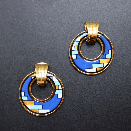 Vintage Michaela Frey Art Deco Blue door knot shape earrings