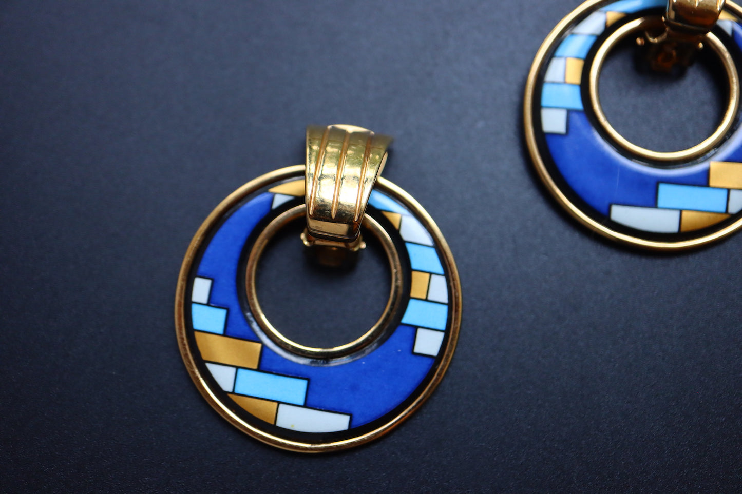 Vintage Michaela Frey Art Deco Blue door knot shape earrings