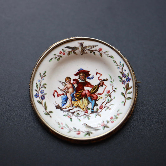 Antique Austria Silver hand painted miniature porcelain portrait brooch