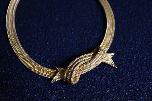 Vintage Balenciaga Paris gold tone mesh weaving Chain necklace