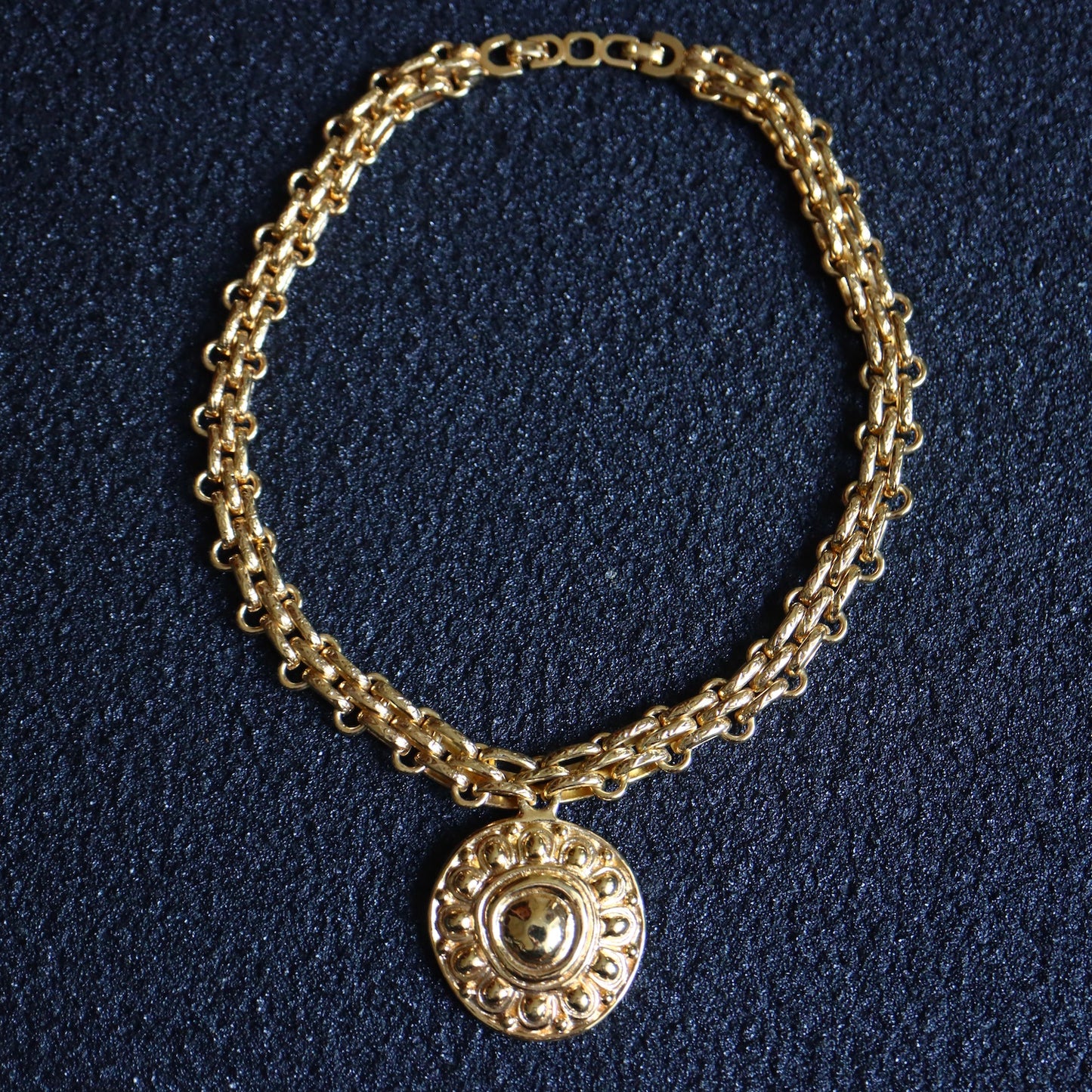 Vintage Christian Dior Gold tone embossed Byzantine necklace