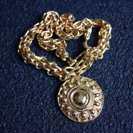 Vintage Christian Dior Gold tone embossed Byzantine necklace