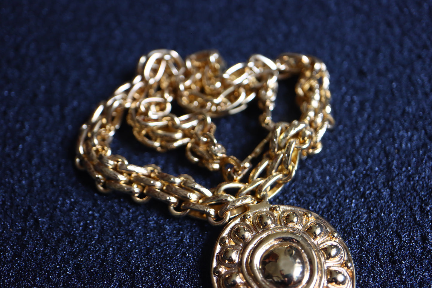 Vintage Christian Dior Gold tone embossed Byzantine necklace