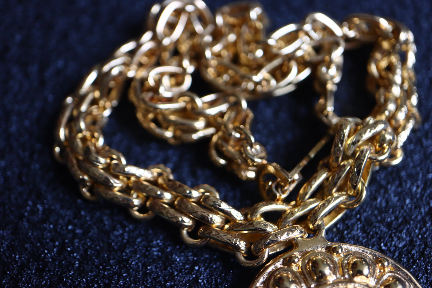 Vintage Christian Dior Gold tone embossed Byzantine necklace