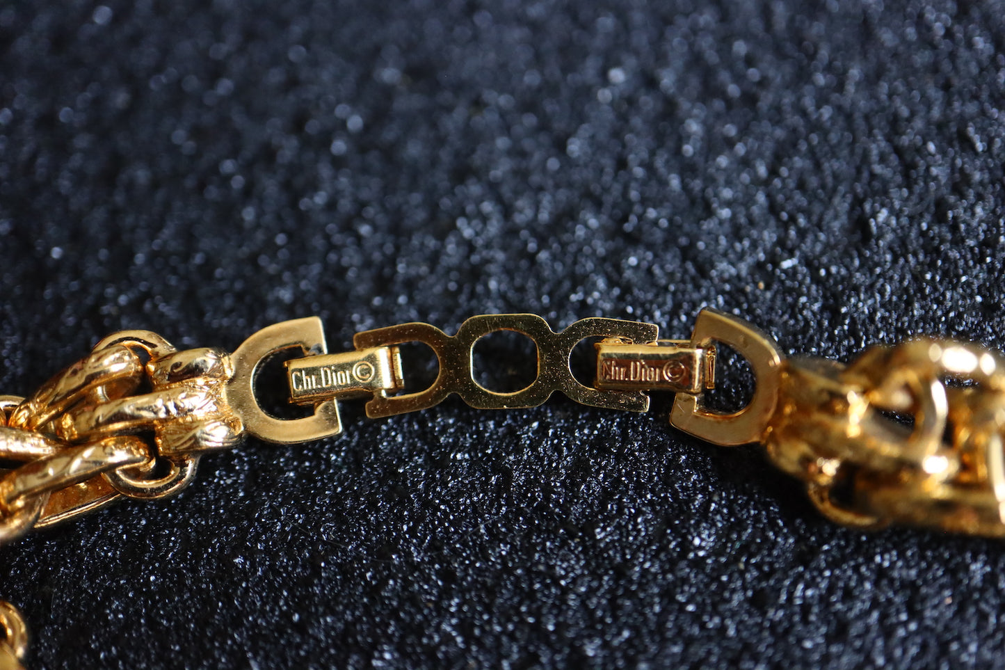 Vintage Christian Dior Gold tone embossed Byzantine necklace