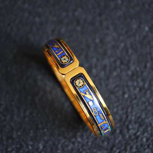 Vintage Michaela Frey Wille Egyptian hieroglyph enamel Blue Enamel bracelet
