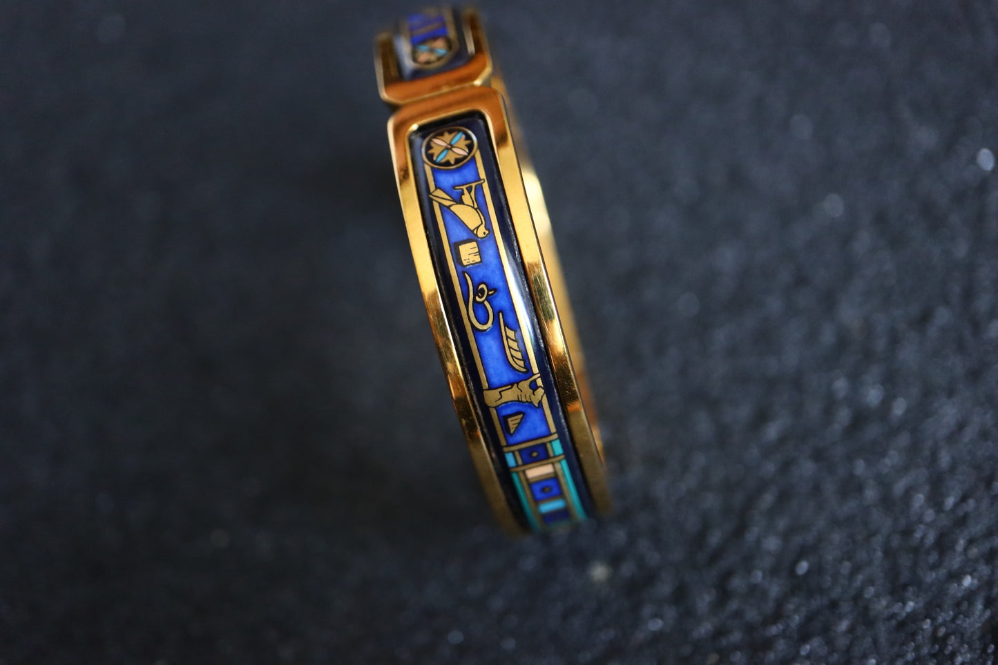 Vintage Michaela Frey Wille Egyptian hieroglyph enamel Blue Enamel bracelet