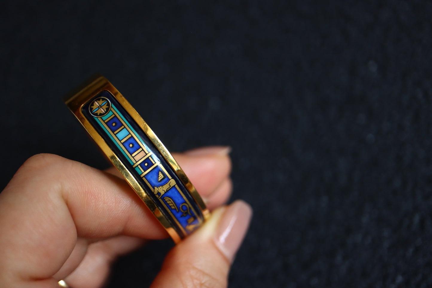 Vintage Michaela Frey Wille Egyptian hieroglyph enamel Blue Enamel bracelet