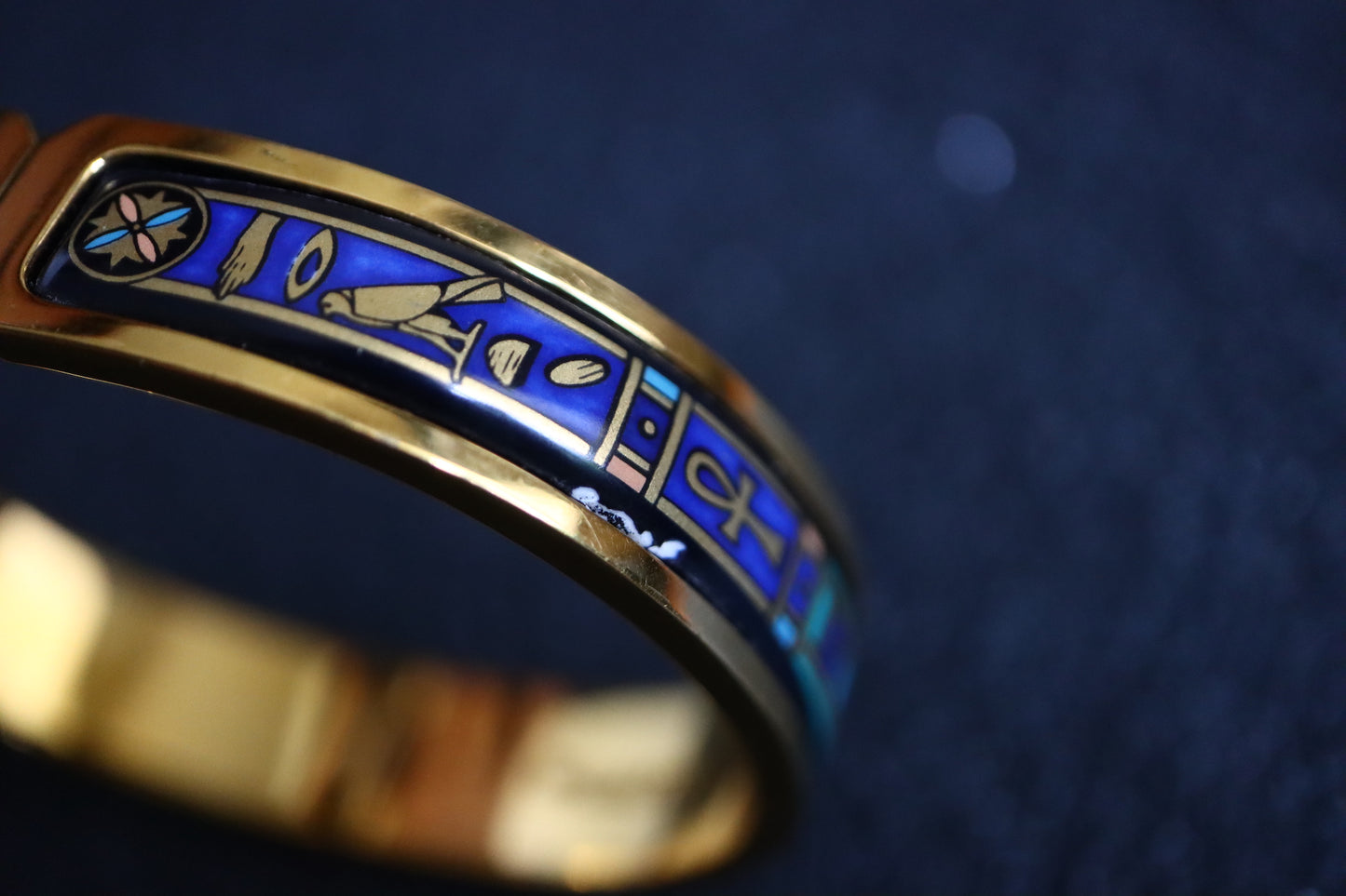 Vintage Michaela Frey Wille Egyptian hieroglyph enamel Blue Enamel bracelet