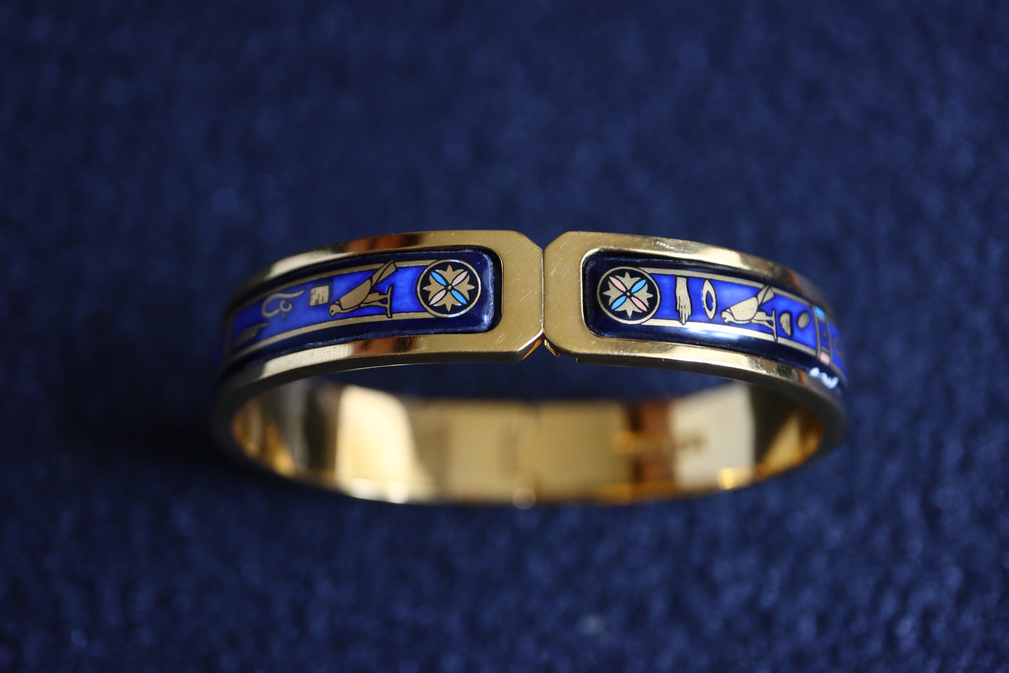 Vintage Michaela Frey Wille Egyptian hieroglyph enamel Blue Enamel bracelet