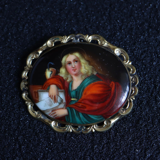 Antique Hand painted miniature porcelain portrait brooch