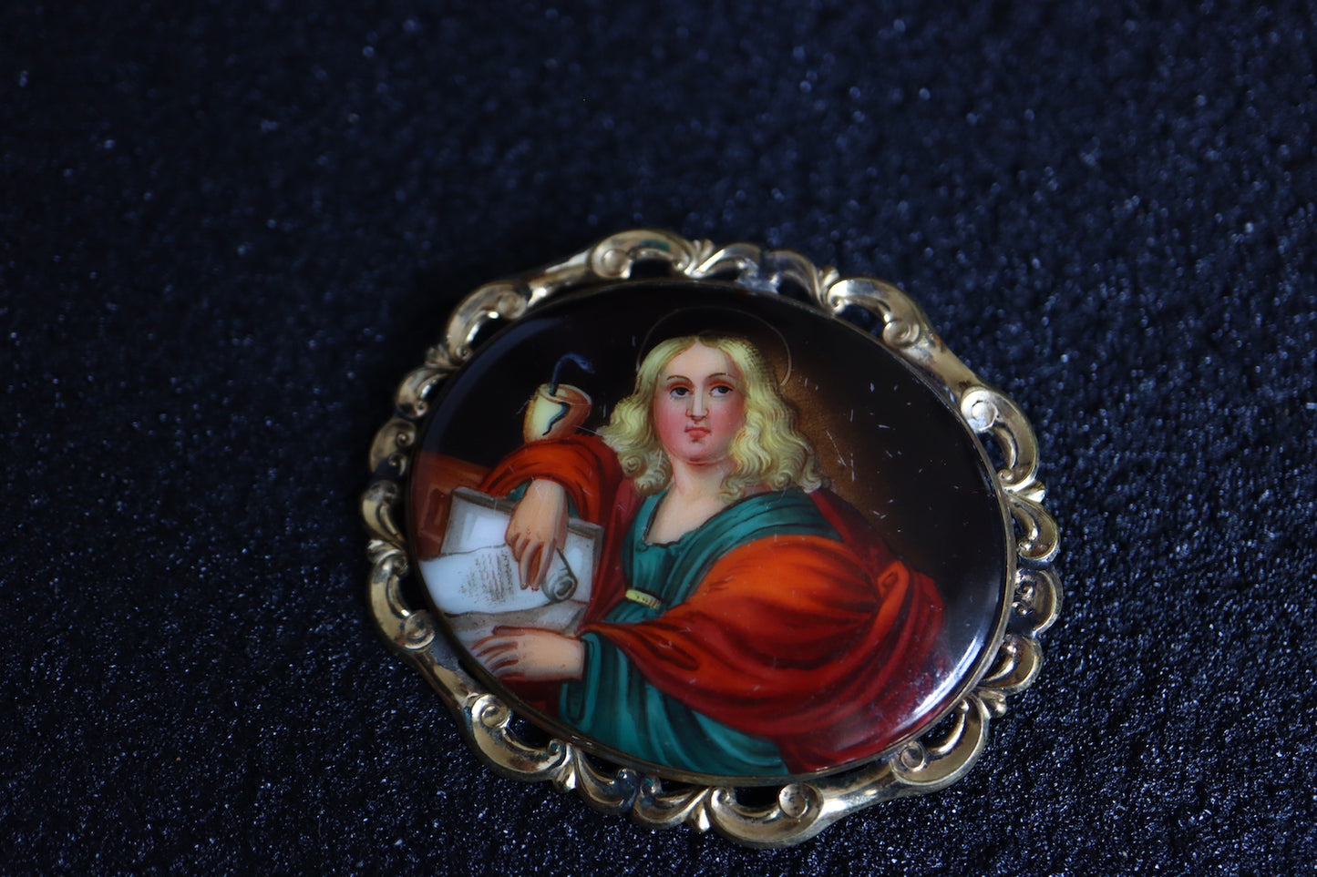 Antique Hand painted miniature porcelain portrait brooch
