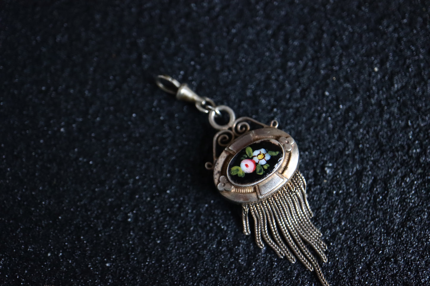 Remake Antique French Silver enamel Pocket watch chain and fob pearl necklace