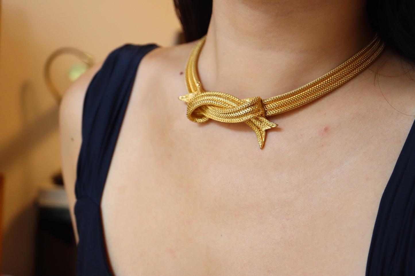 Vintage Balenciaga Paris gold tone mesh weaving Chain necklace