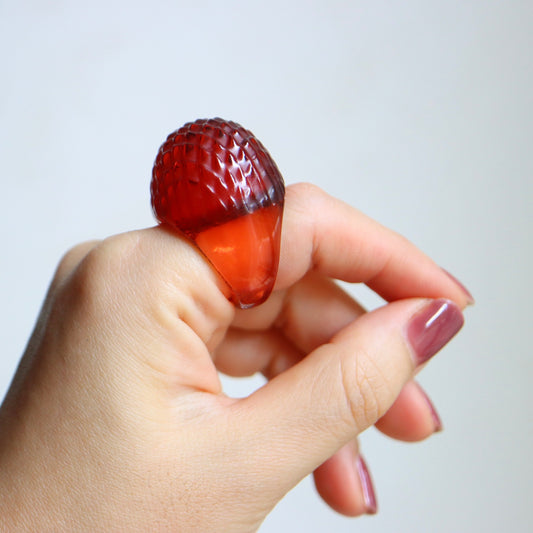 VINTAGE LALIQUE France Amber Red Crystal Sculptural Cocktail Ring