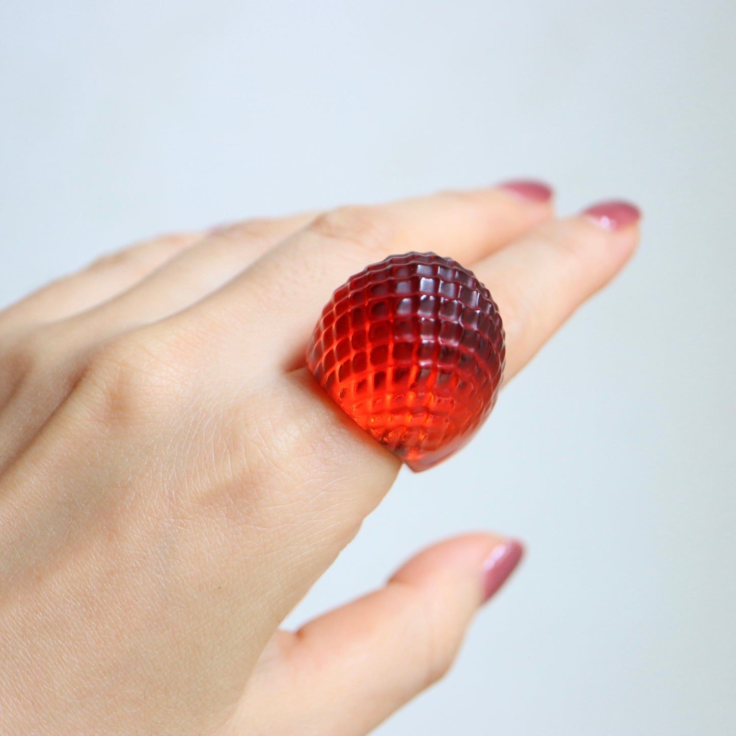 VINTAGE LALIQUE France Amber Red Crystal Sculptural Cocktail Ring