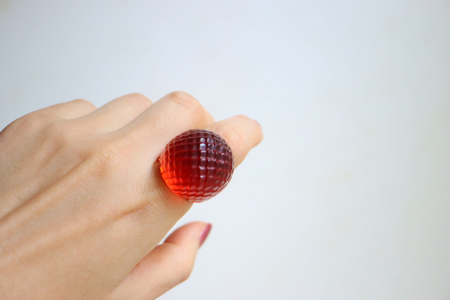 VINTAGE LALIQUE France Amber Red Crystal Sculptural Cocktail Ring