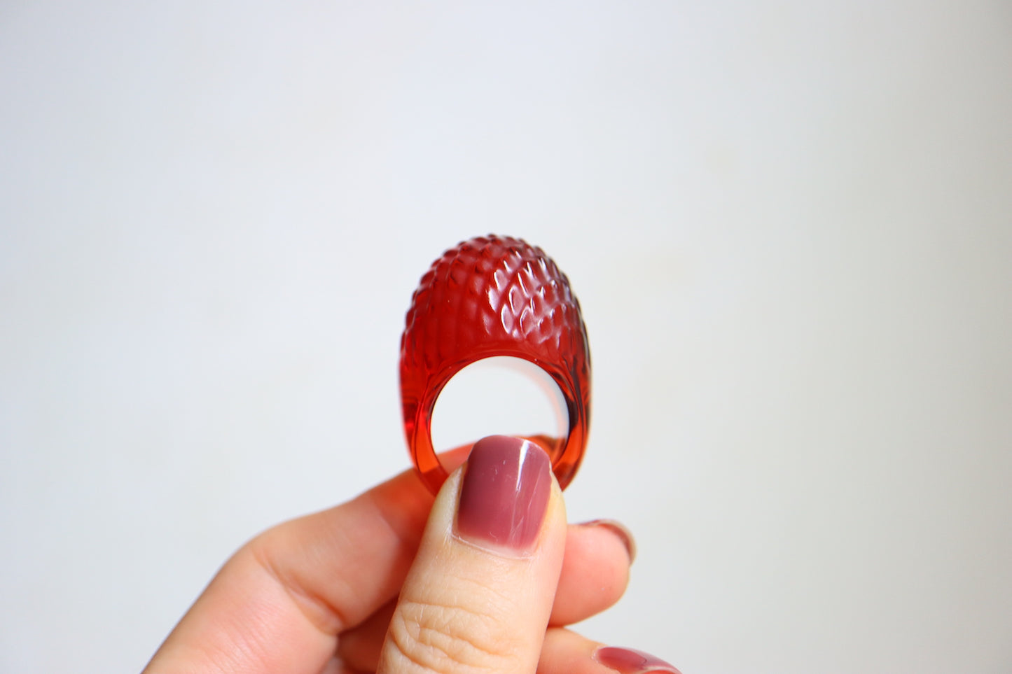 VINTAGE LALIQUE France Amber Red Crystal Sculptural Cocktail Ring