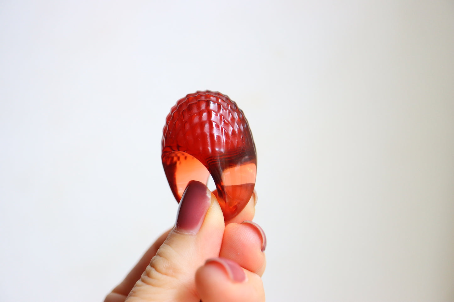 VINTAGE LALIQUE France Amber Red Crystal Sculptural Cocktail Ring