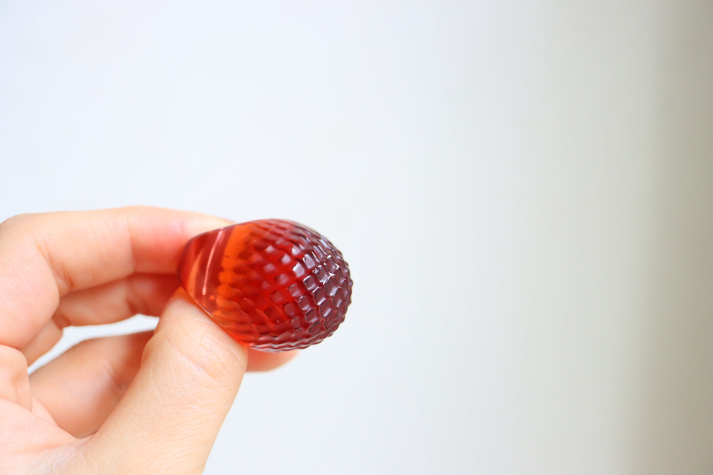 VINTAGE LALIQUE France Amber Red Crystal Sculptural Cocktail Ring