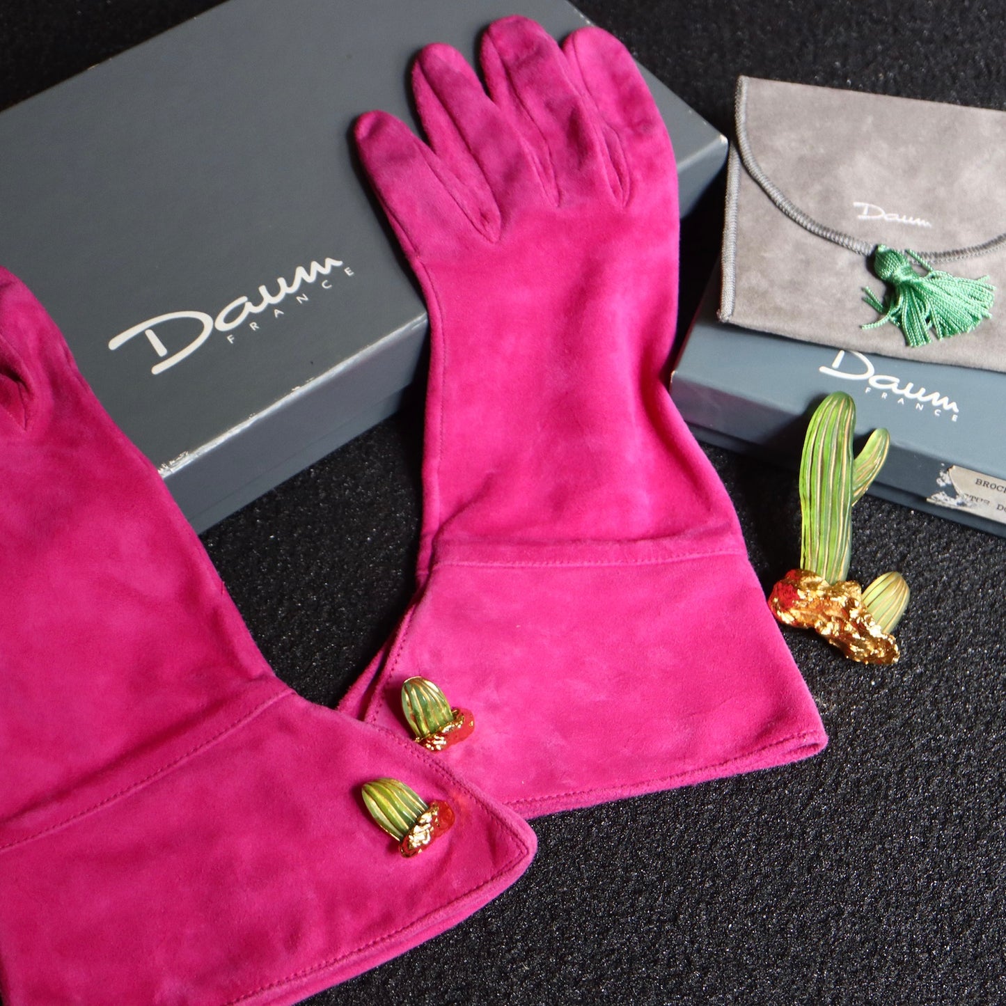 Joseph Hilton McConnico for Daum Cactus brooch glove cuff link set