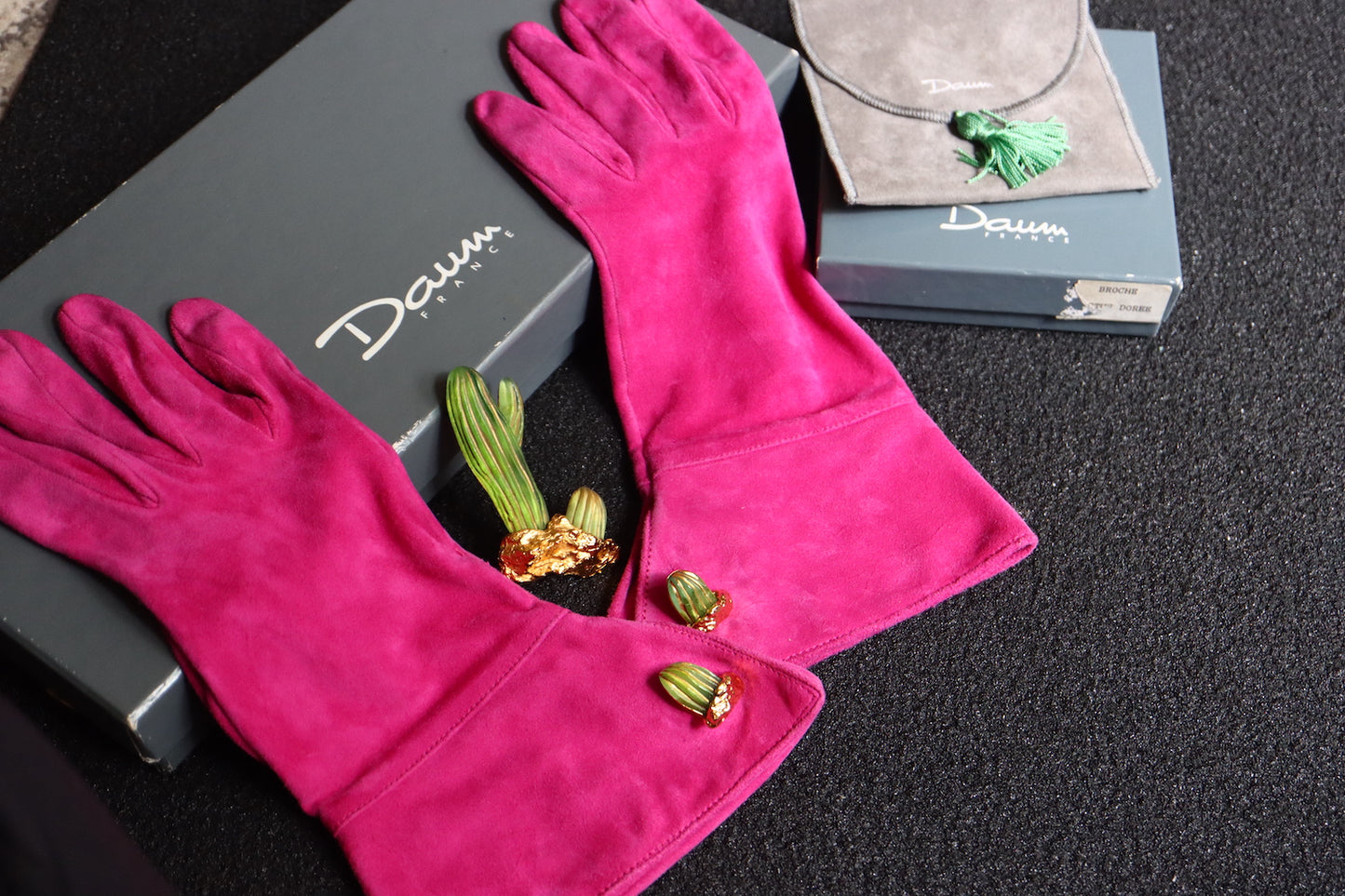 Joseph Hilton McConnico for Daum Cactus brooch glove cuff link set
