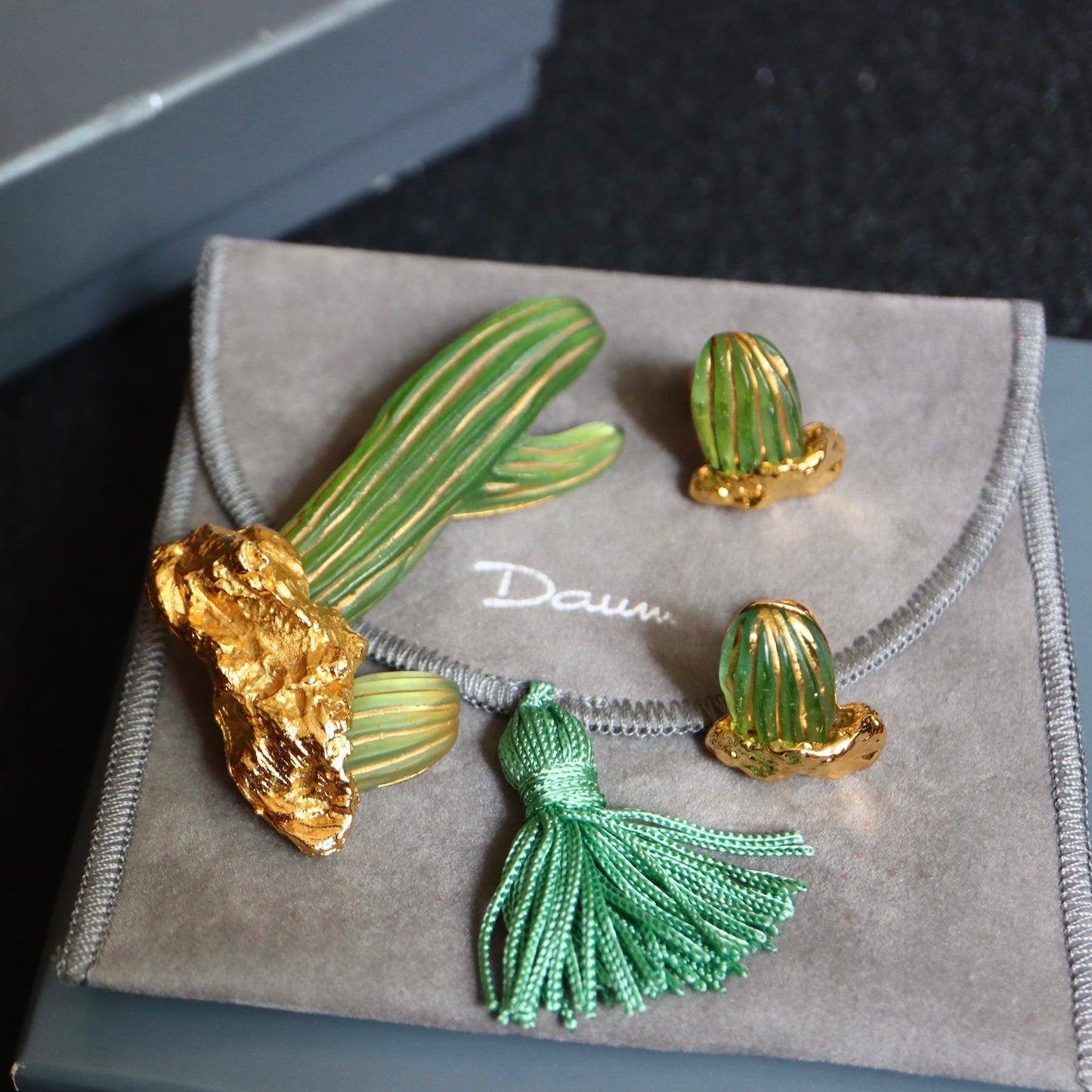 Joseph Hilton McConnico for Daum Cactus brooch glove cuff link set