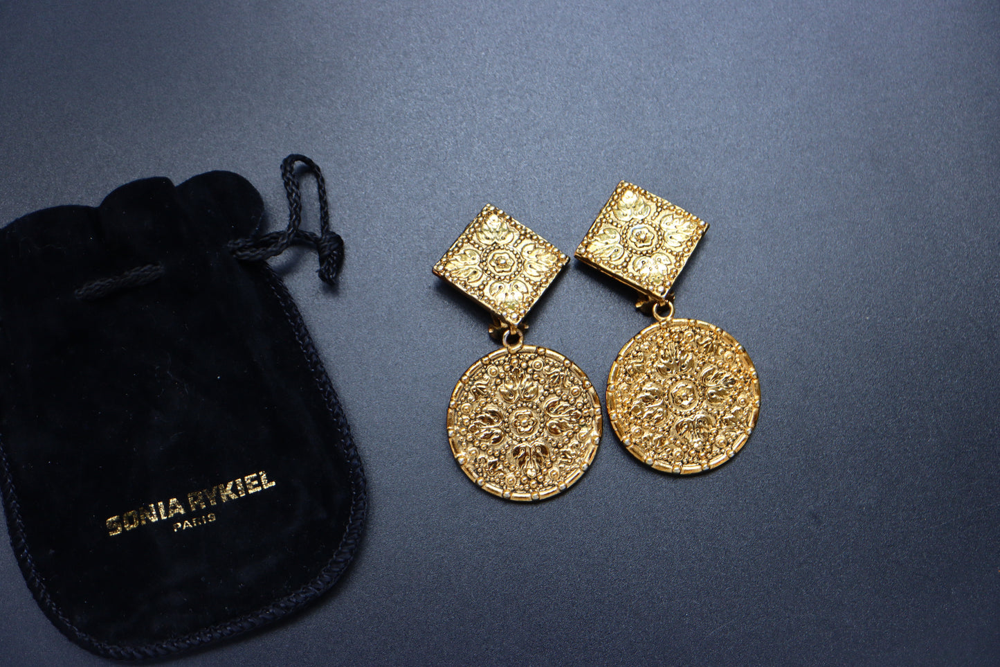 Vintage Sonia Rykiel Gold-tone Byzantium Craving Clip-on Earrings