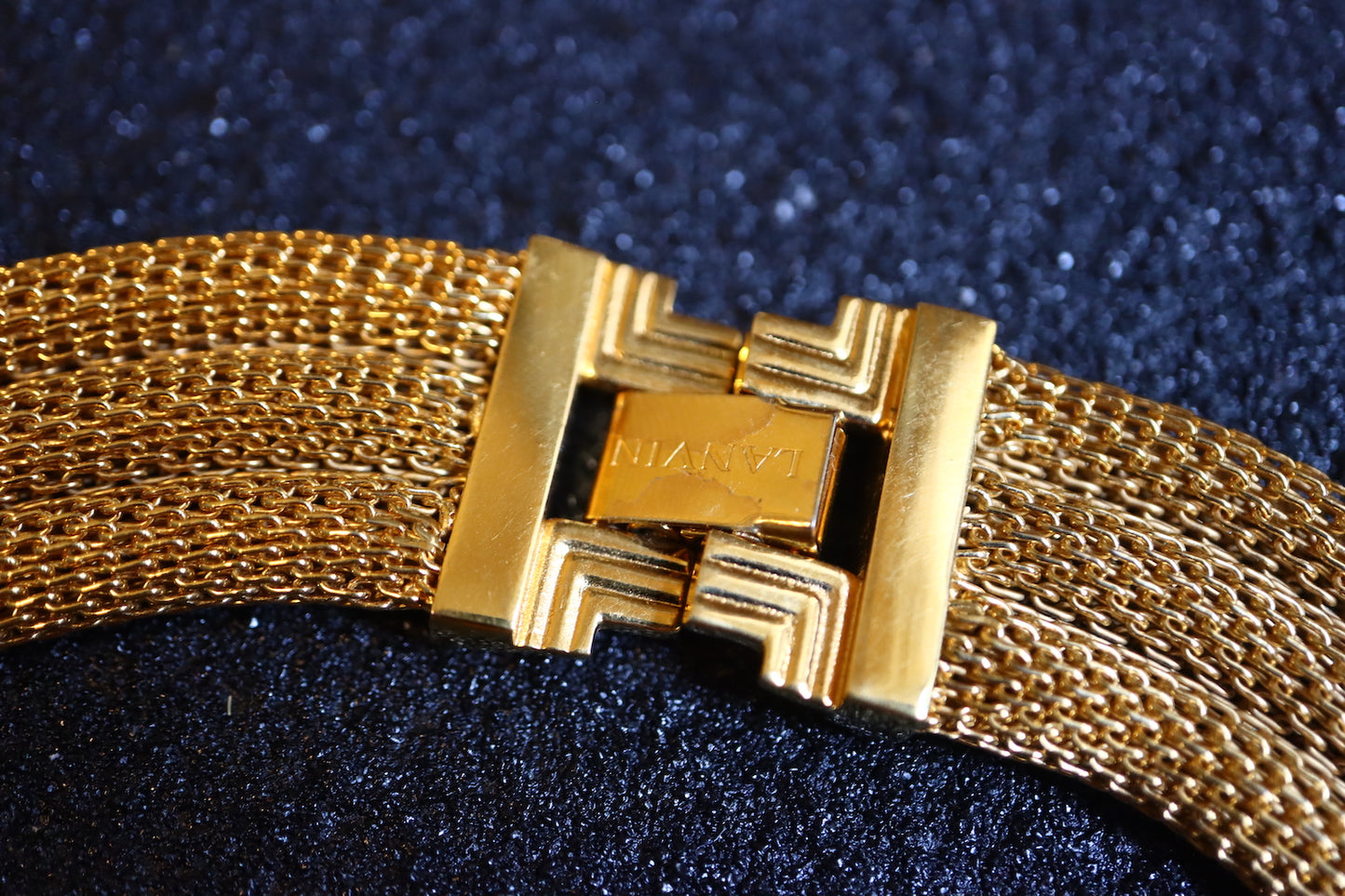 VINTAGE LANVIN Germany Woven Mesh Faux Amber Cabochon Necklace & Bracelet Set